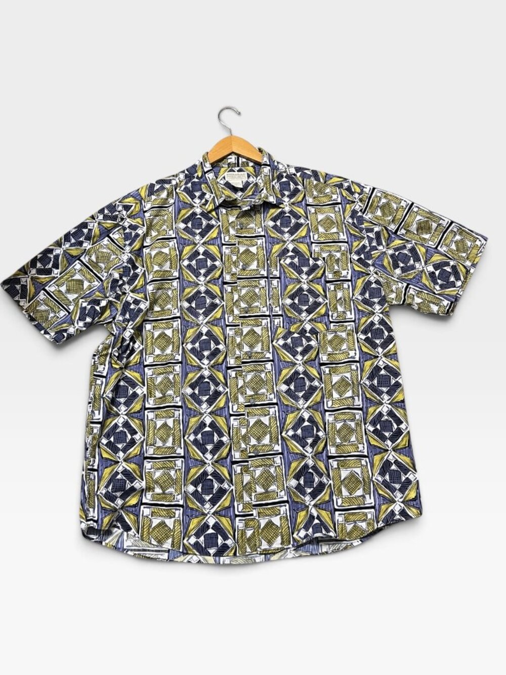 Vintage 90s Banana Republic Safari & Travel Geometric Art Camp Shirt XL